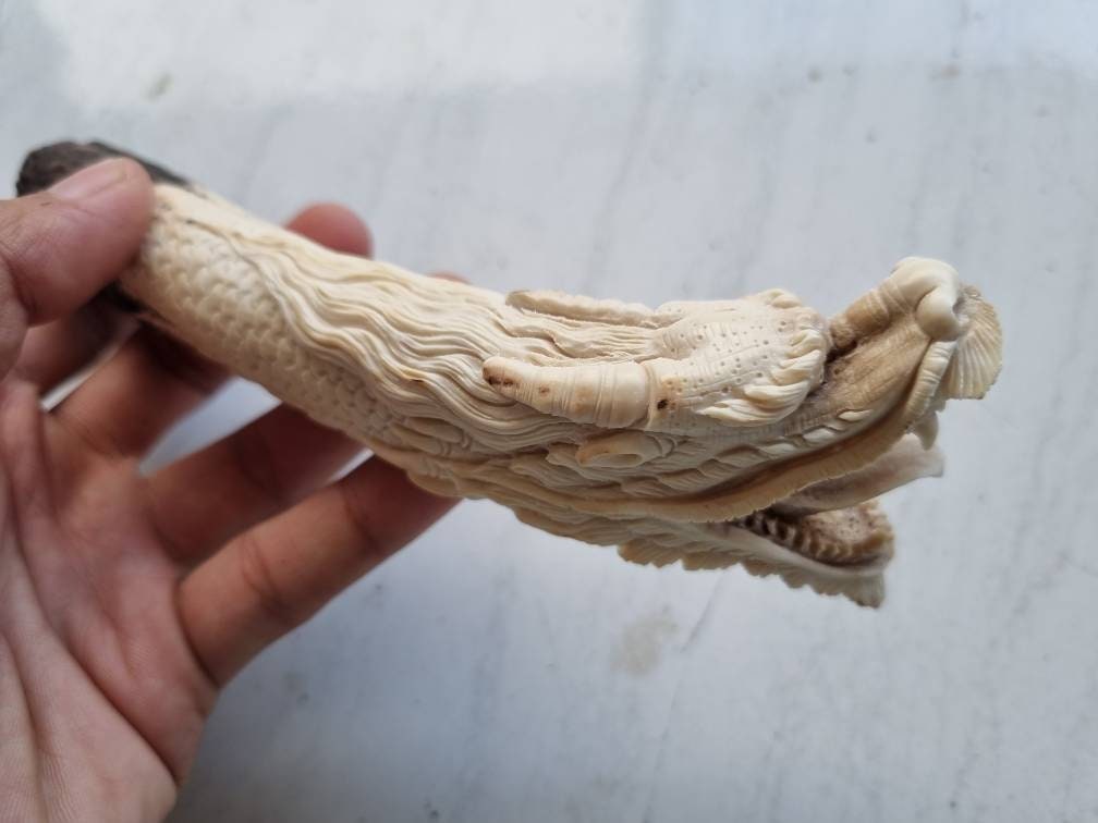 Deer antler carving dragon for knife handle antler