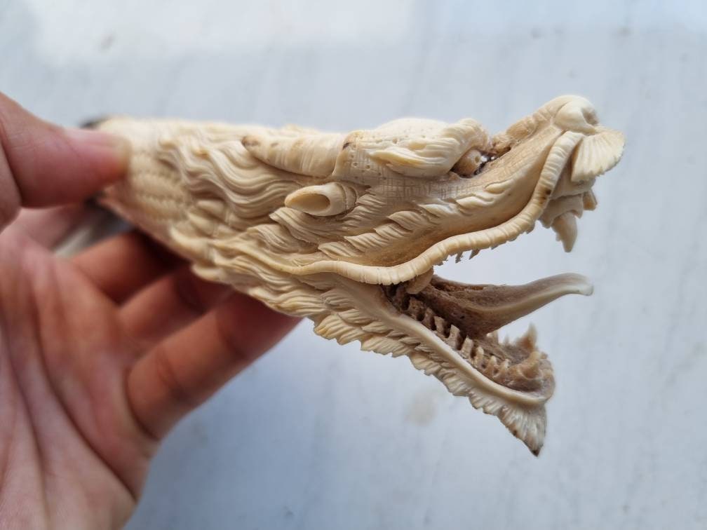 Deer antler carving dragon for knife handle antler