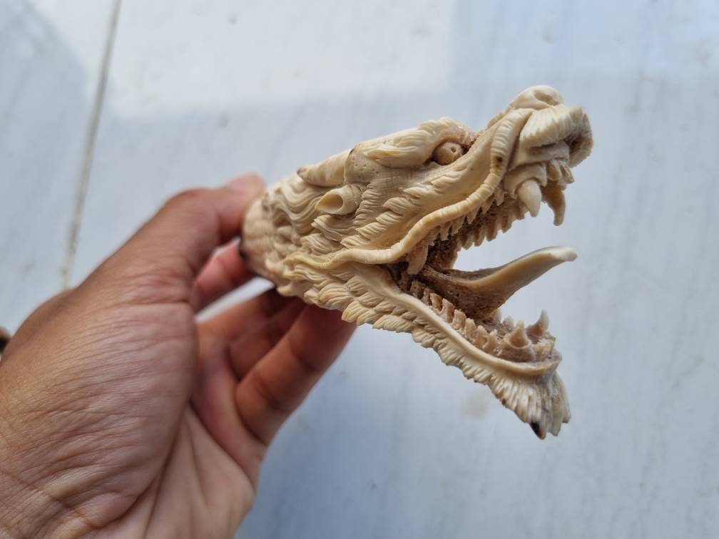 Deer antler carving dragon for knife handle antler