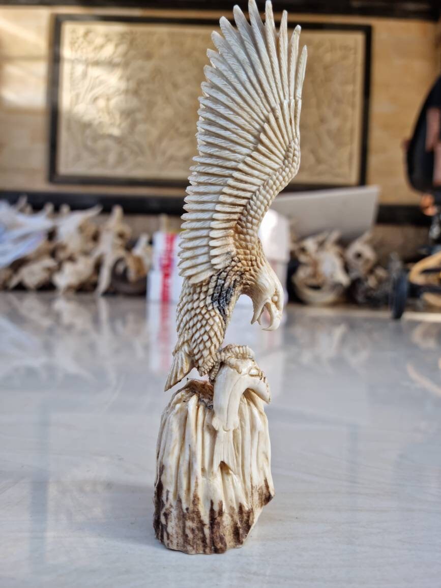 Moose antler carving eagle sculpture For gift