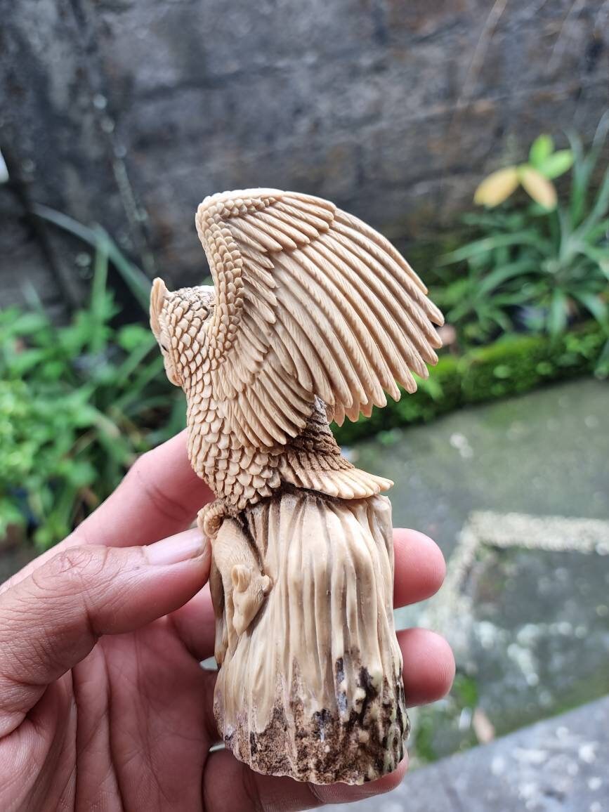 Moose antler carving owl 3d for gift