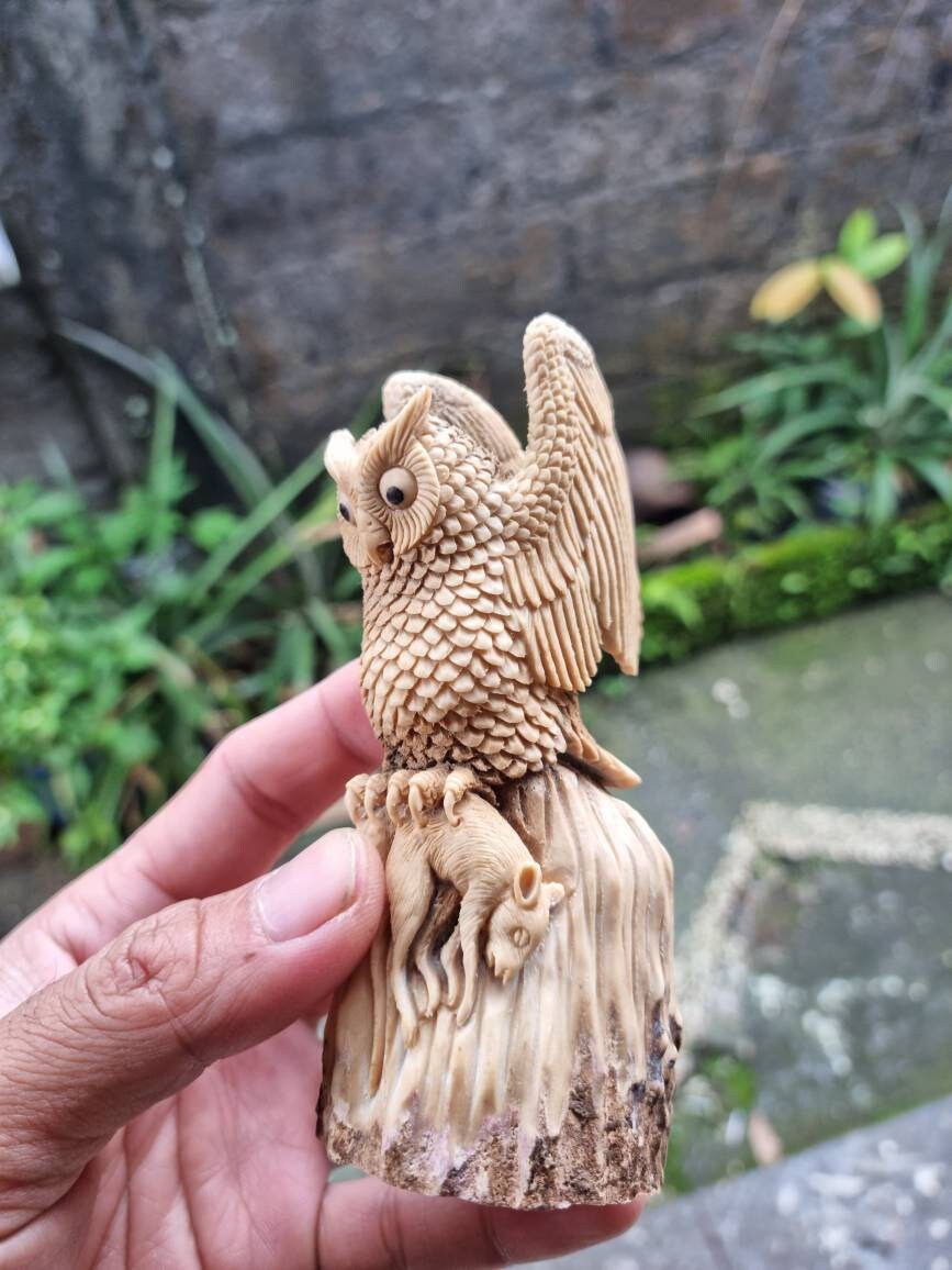 Moose antler carving owl 3d for gift