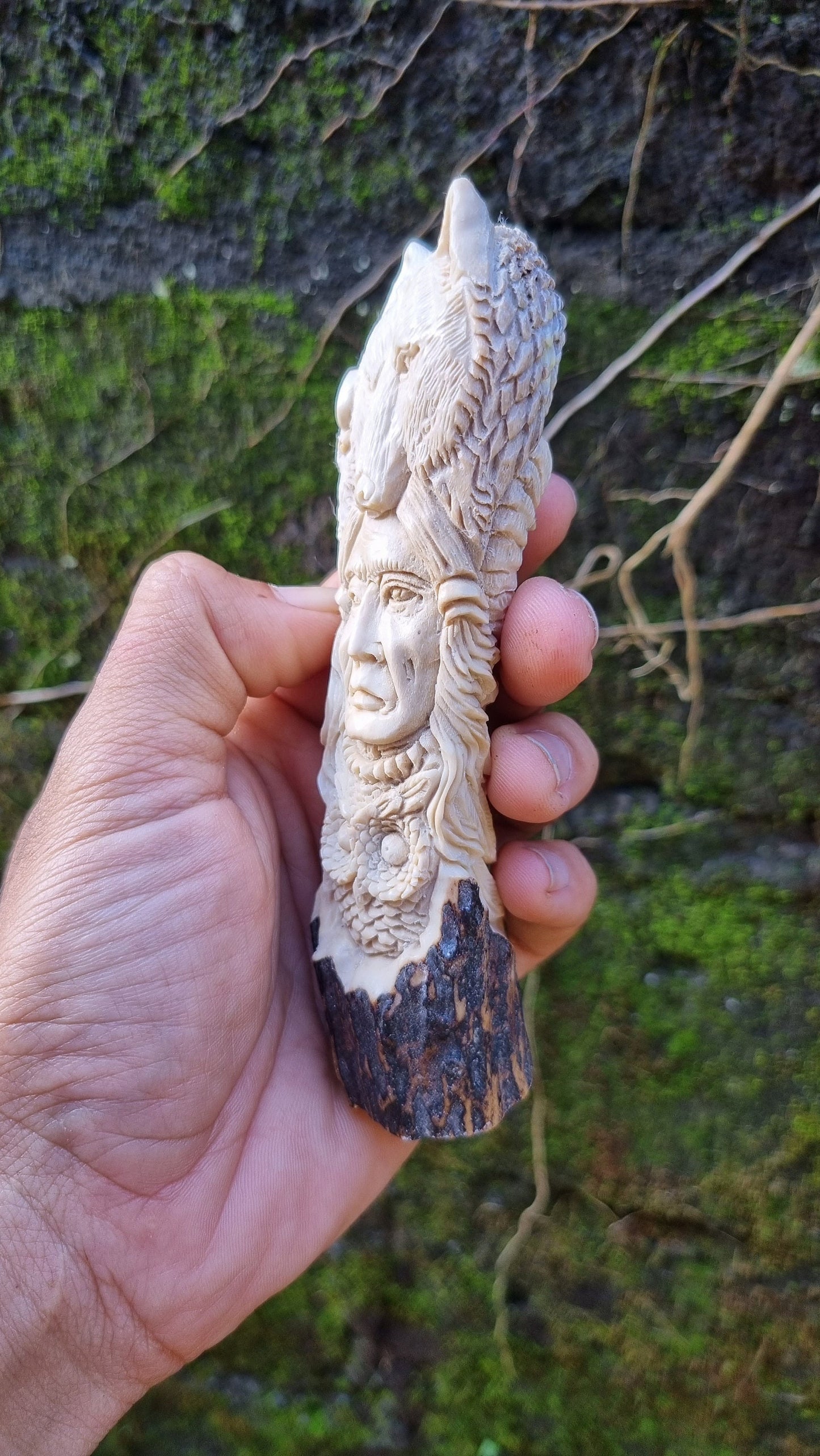 Deer antler carving Indian relieft for handle