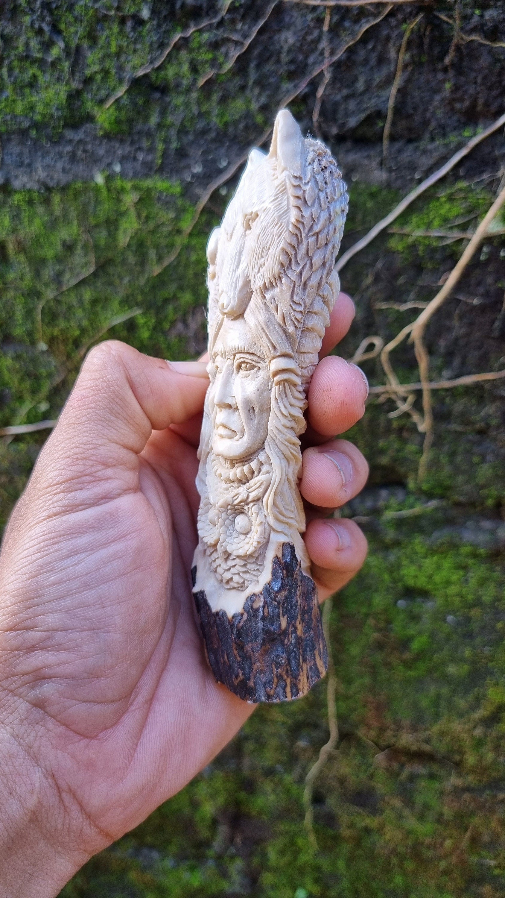 Deer antler carving Indian relieft for handle