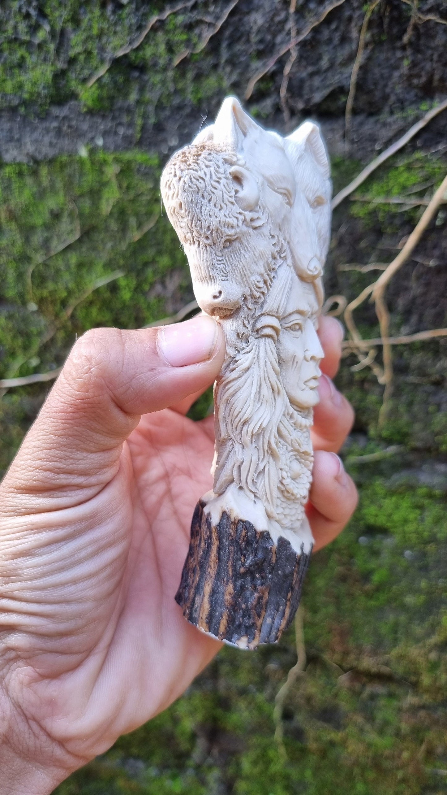 Deer antler carving Indian relieft for handle