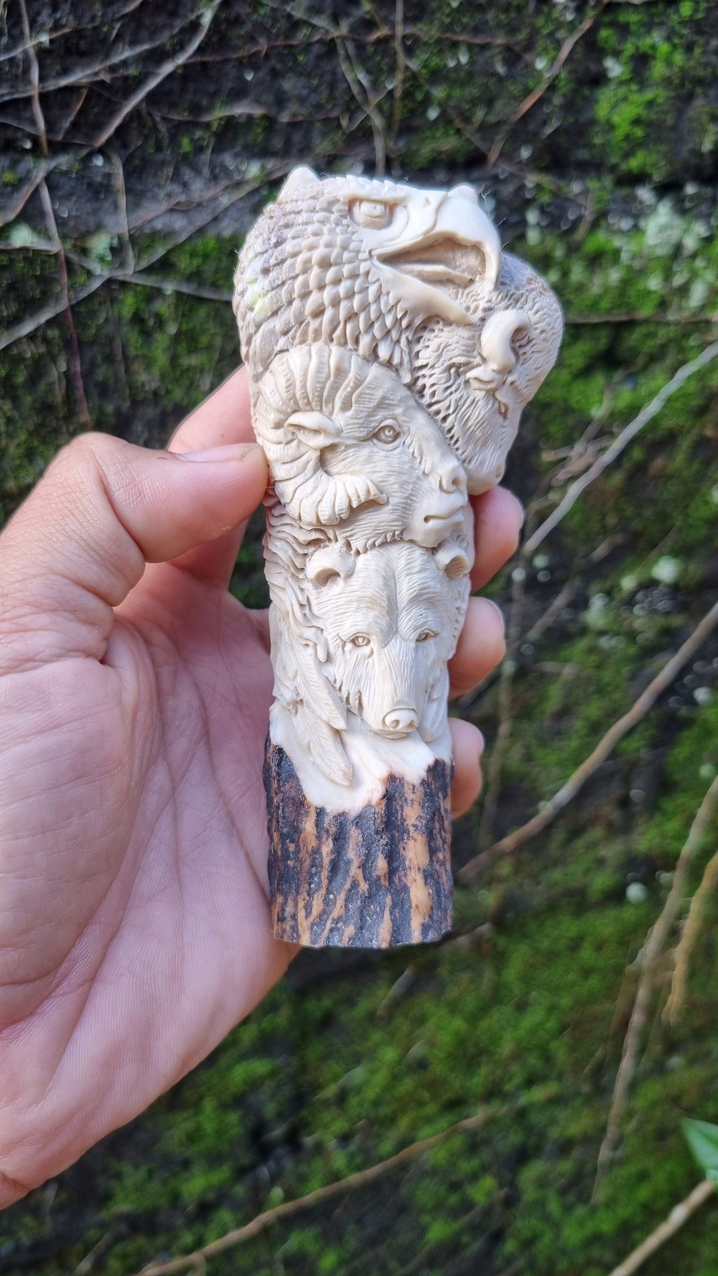 Deer antler carving Indian relieft for handle