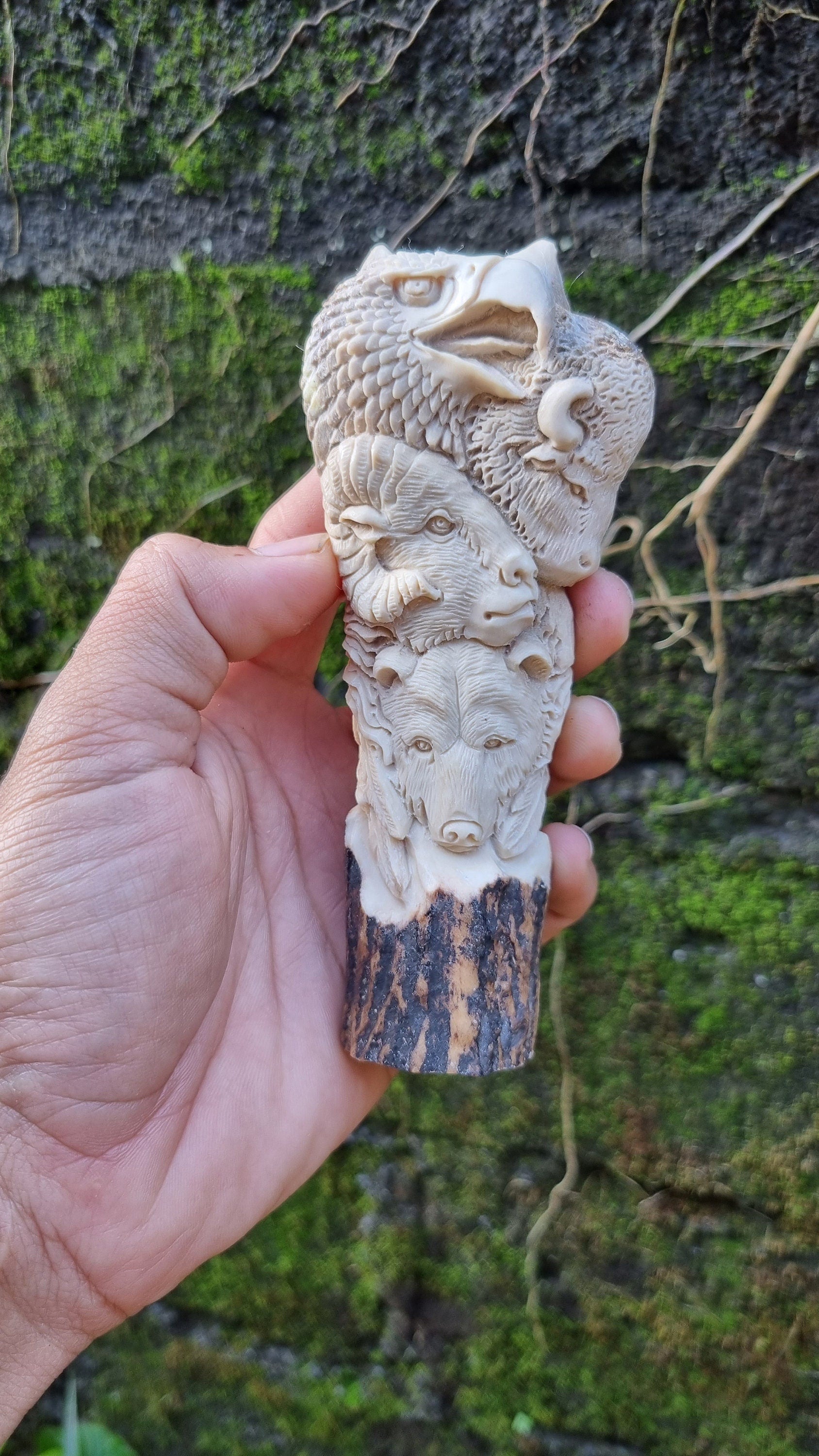 Deer antler carving Indian relieft for handle