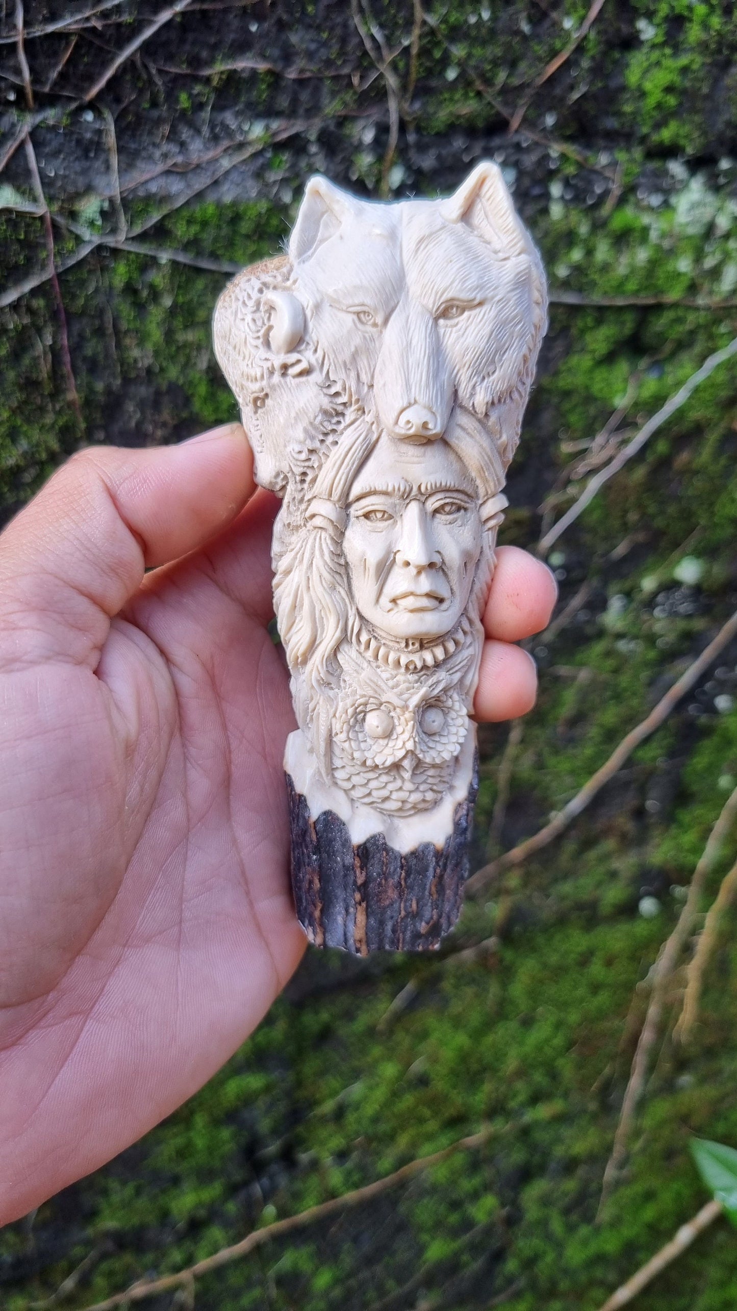 Deer antler carving Indian relieft for handle