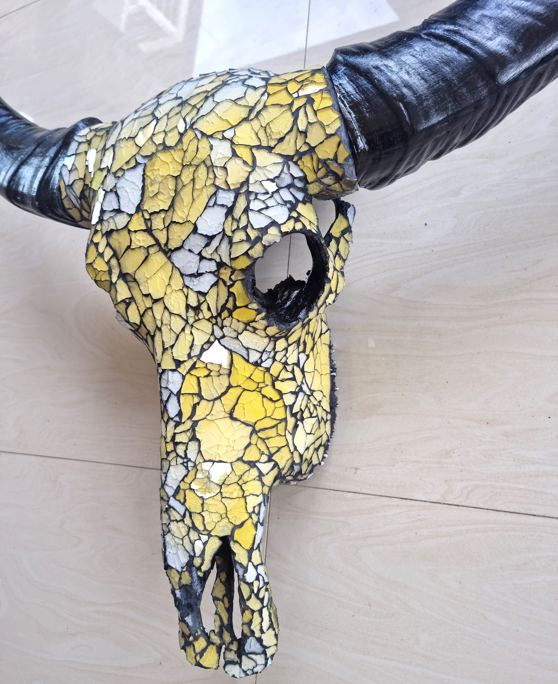 SKULL glass mosaic buffalo skull mirror