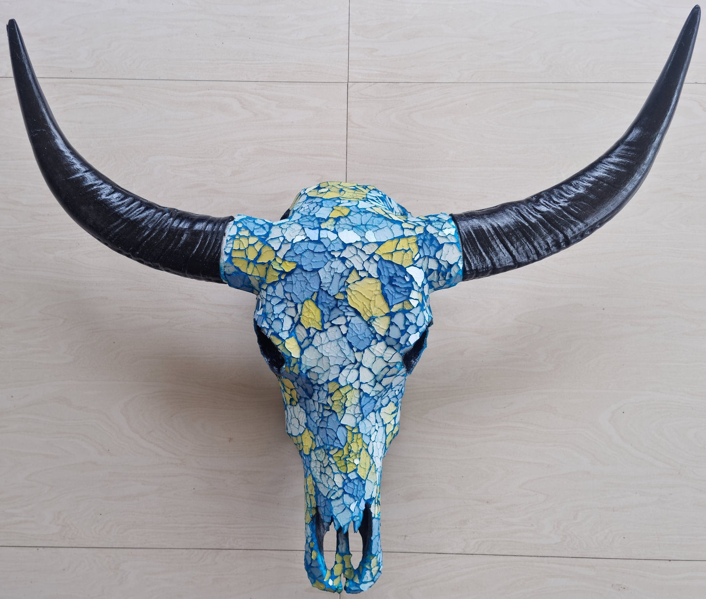 SKULL glass mosaic buffalo skull mirror