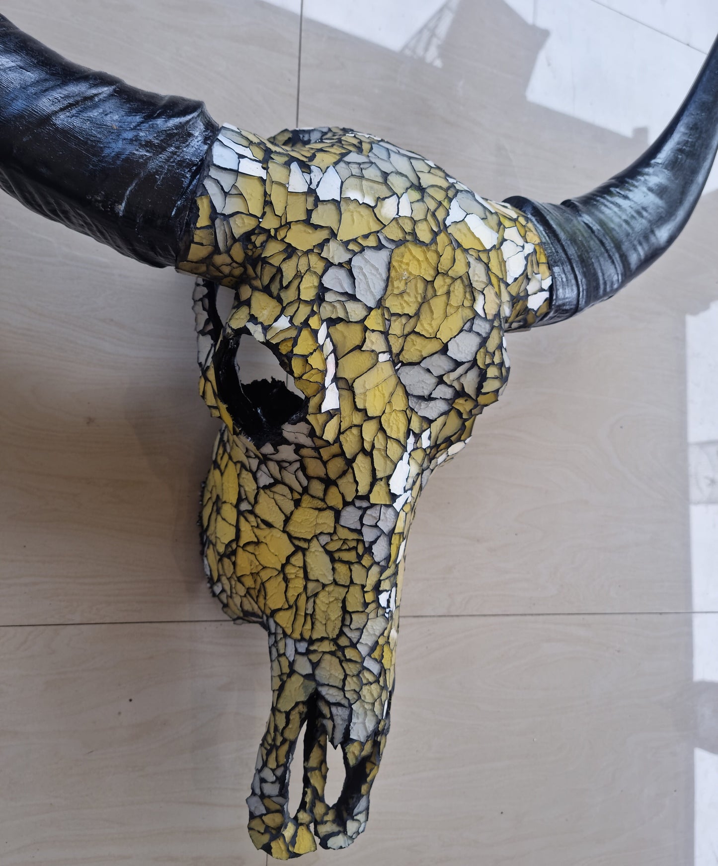 SKULL glass mosaic buffalo skull mirror