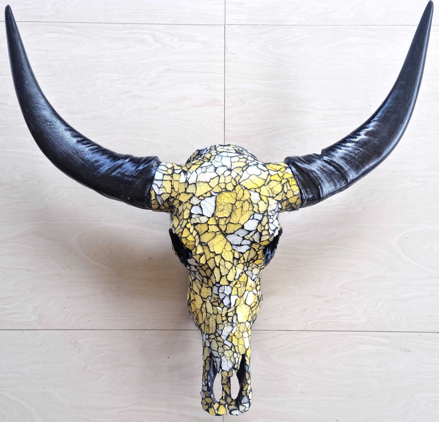 SKULL glass mosaic buffalo skull mirror