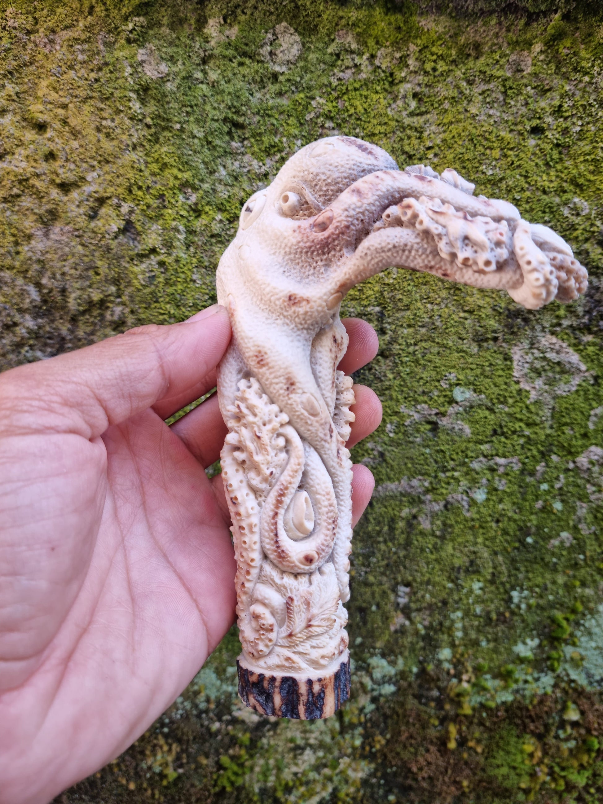 antler carving handle octopus america for walking stick