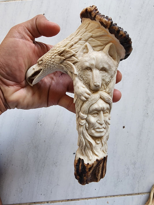 antler carving handle indian witu screw complate