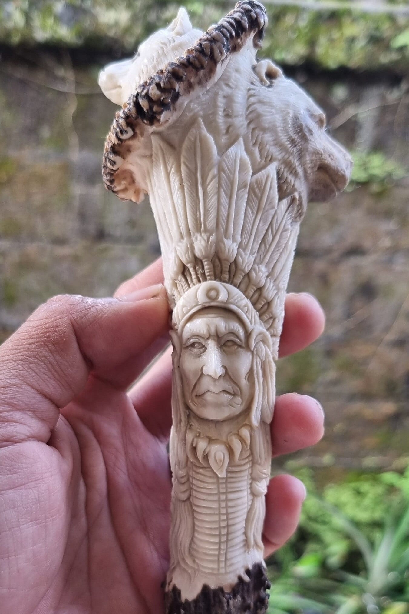 Deer antler carving Indian relieft for handle