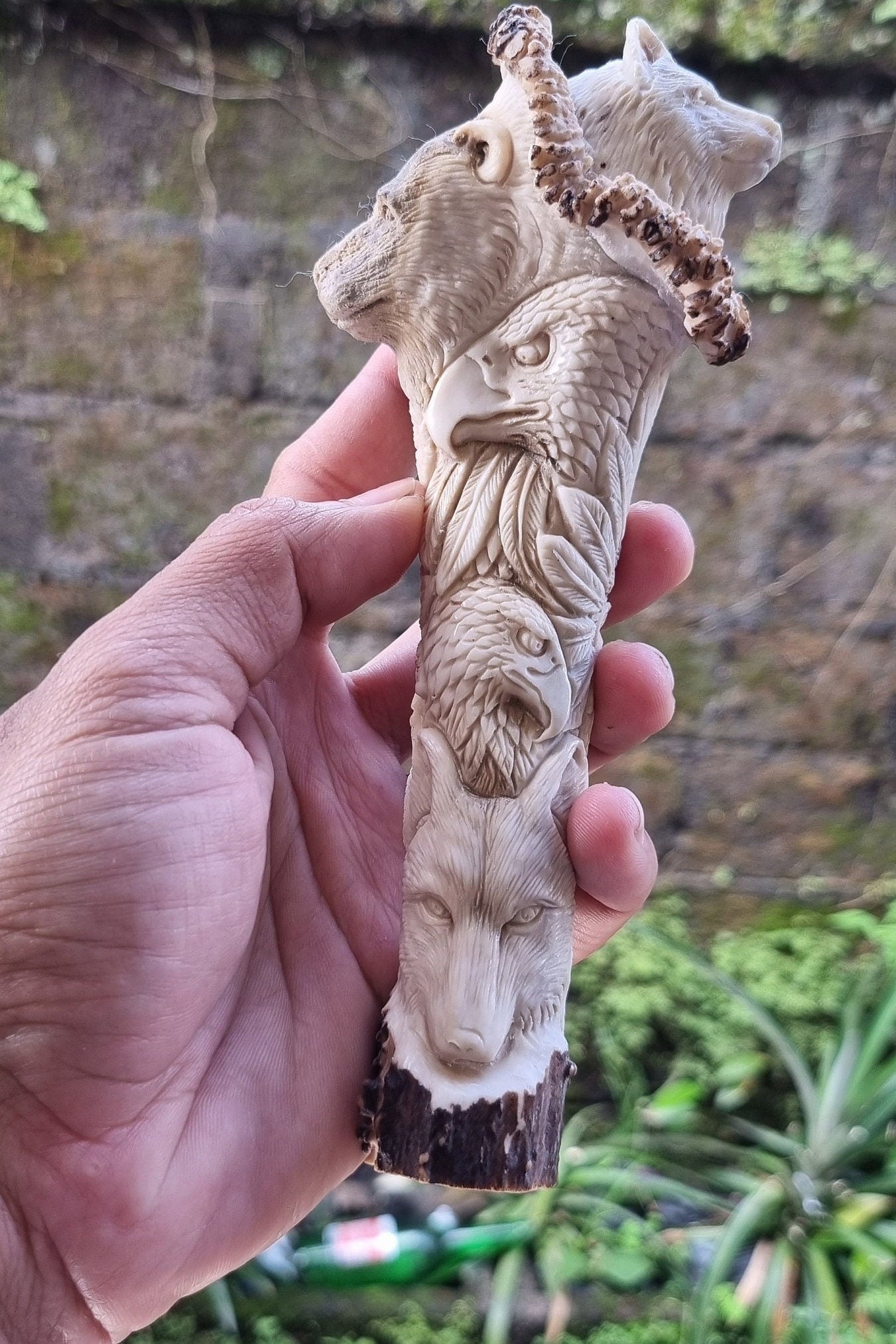 Deer antler carving Indian relieft for handle