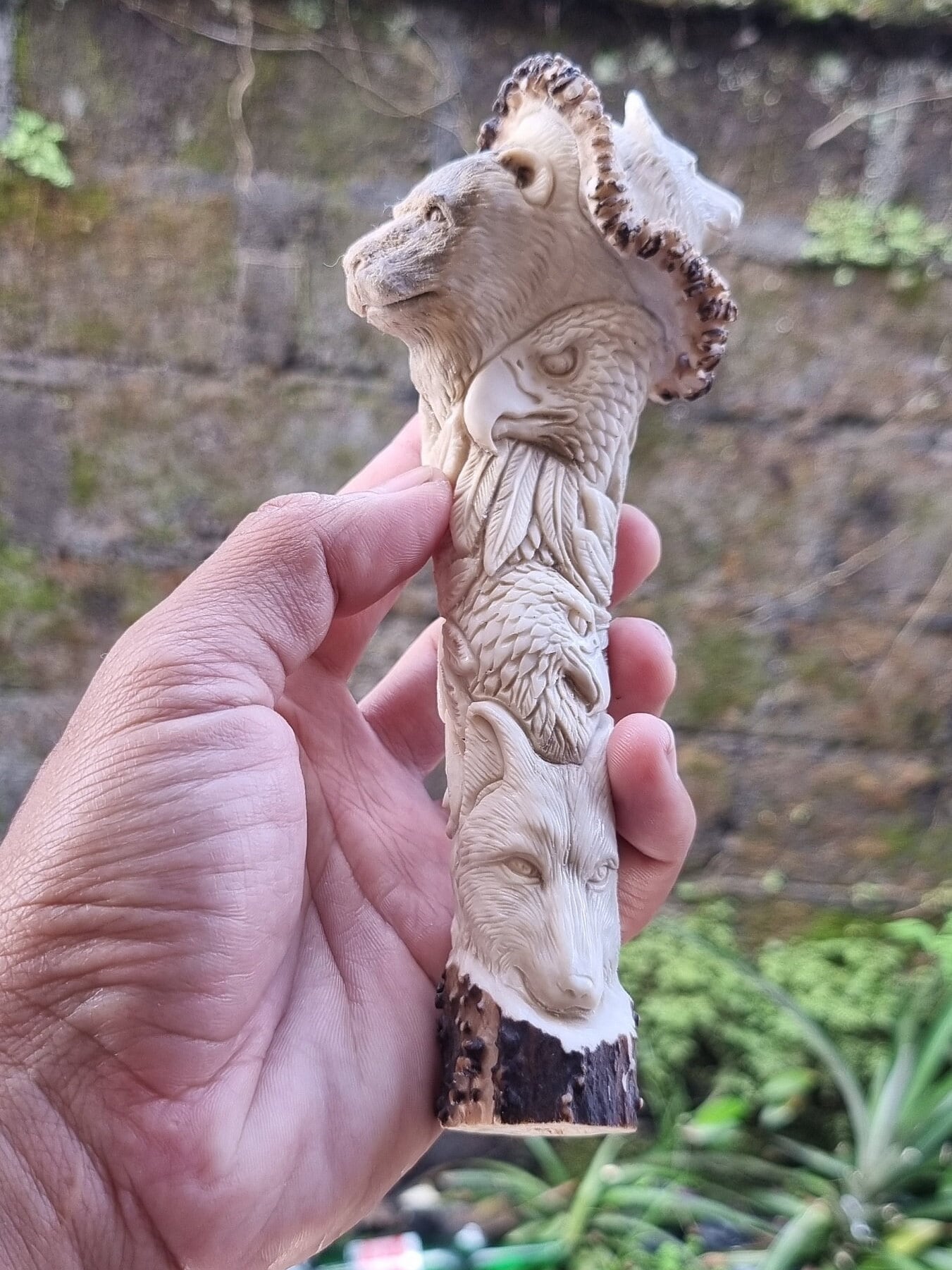 Deer antler carving Indian relieft for handle