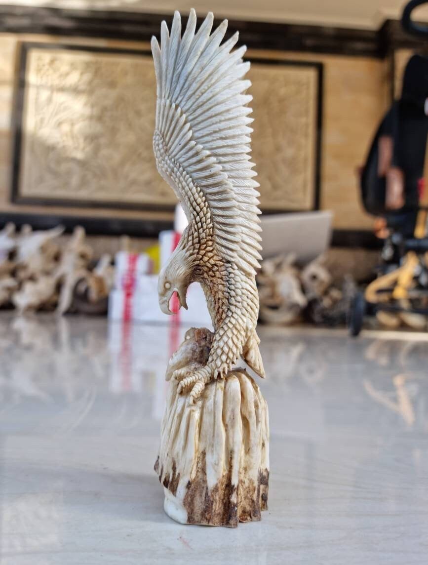 Moose antler carving eagle sculpture For gift