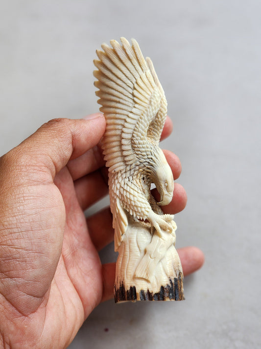 Moose antler carving eagle 3D sculpthure For gift