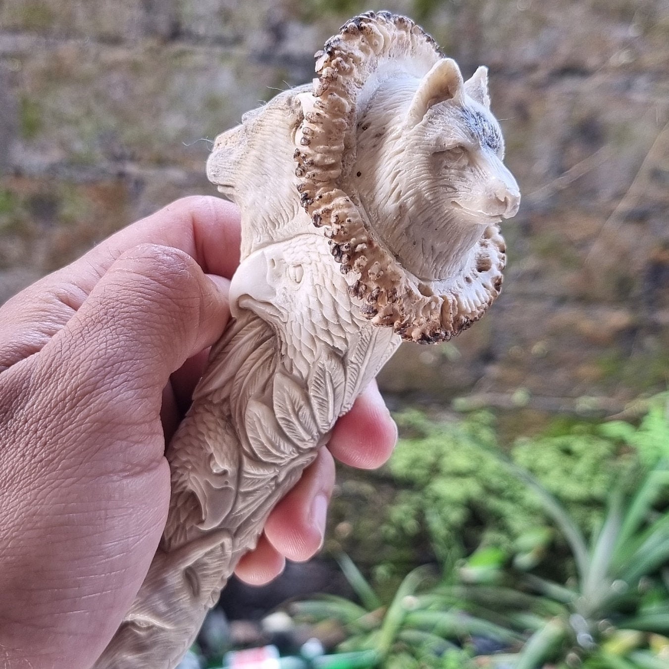 Deer antler carving Indian relieft for handle