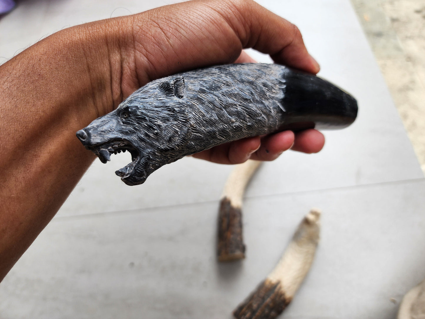 Knife Handle bear black buffalo horn