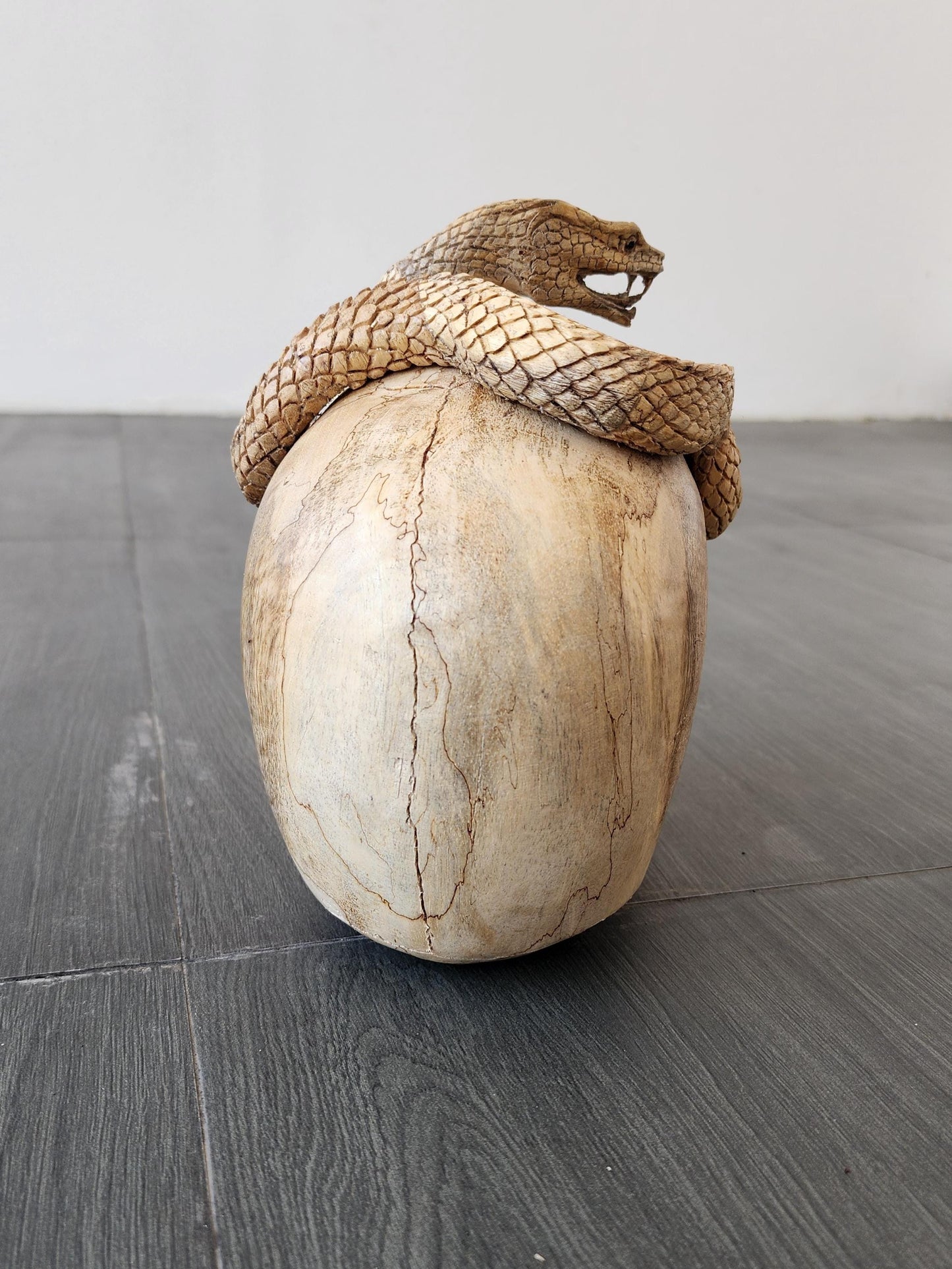 human skull art carving Skull snake wood